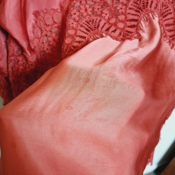 Anthropologie Moulinette Soeurs Coral Satin and Lace Bell Sleeve Blouse Medium - Picture 12 of 12